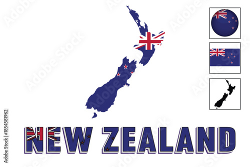 New Zealand map and flag vector illustration for travel