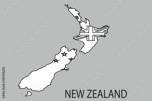 New Zealand map outline with flag vector illustration 