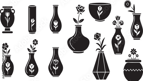 A diverse collection of flower vase silhouettes showcasing various floral arrangements