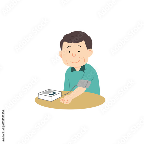 血圧を測る中年男性のイラスト