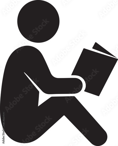 Reading habit education black silhouette, student sitting and reading book