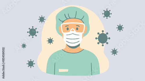 Protective uniform doctor medical work pandemic disease flat color vector illustration template design