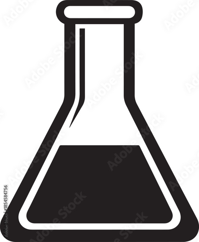 Erlenmeyer flask with a liquid silhouette illustration vector black on a white background