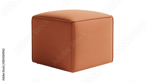 Tableau sur toile Square orange ottoman isolated PNG, modern cube pouf on transparent background,