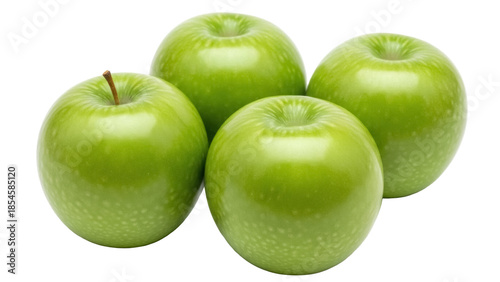 Foto Group of four green Granny Smith apples isolated PNG, fresh and juicy fruit for