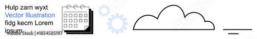 Time management, cloud computing, workflow optimization, collaborative tools, scheduling, digital transformation. Minimalist design with a calendar, gears and a cloud icon. Time management and cloud