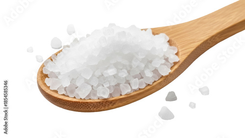 Φωτογραφία Sea salt crystals on wooden spoon isolated PNG, coarse grains for cooking and se