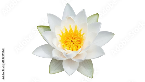 Elegant water lily PNG isolated on transparent background, beautiful white flower with yellow center for graphic design and decoration