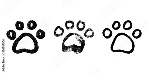 Set of hand drawn cute cat's paw Cat, dog, animal footprint in doodle style Single element for print, web, design, decor, greeting cards, children's prints