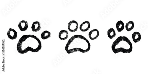 Set of hand drawn cute cat's paw Cat, dog, animal footprint in doodle style Single element for print, web, design, decor, greeting cards, children's prints