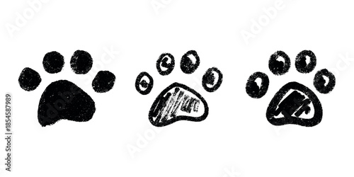 Set of hand drawn cute cat's paw Cat, dog, animal footprint in doodle style Single element for print, web, design, decor, greeting cards, children's prints