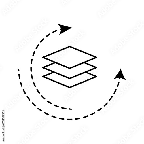 Layer Process Line Icon Line icon showing stacked layers with circular arrows representing process, workflow, system, data layers, and iterative operations in technology and business.