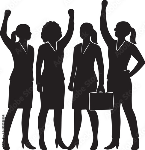 Rights and freedom black silhouette, people raising hands together, civil rights and empowerment theme.