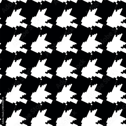 Geometric houndstooth black and white seamless pattern with pied-de-poule ornament. Monochrome graphic design. Modern minimalist stylish squared background. Vector chequered motif for fabric, textile.