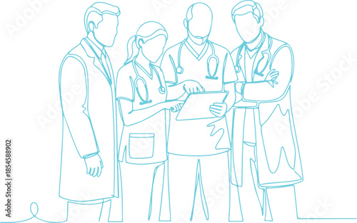 Medical team discussing patient records vector Illustration