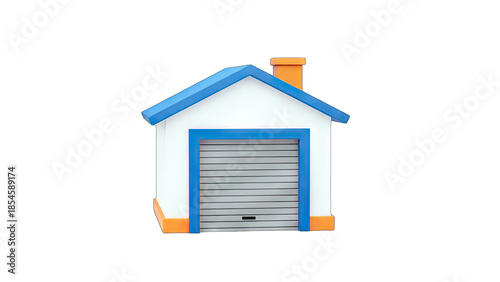 Cartoon Garage with Blue Roof and Orange Details