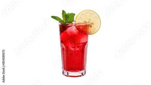 Φωτογραφία Refreshing red cocktail with lemon and mint isolated PNG, summer drink with ice