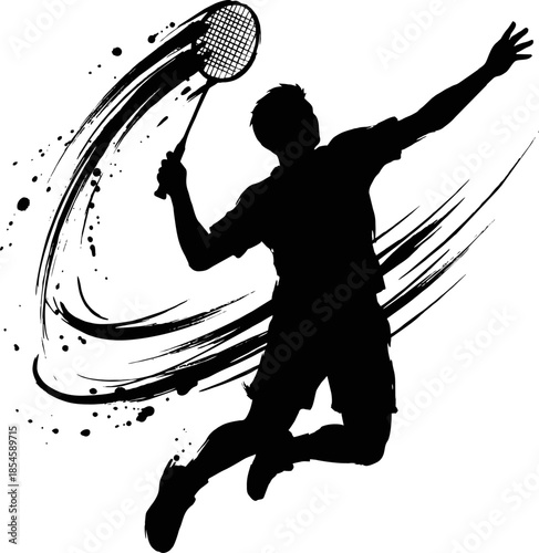 Badminton Jumping Smash Silhouette. Fast Ink Brush Vector for Asian Games 2026