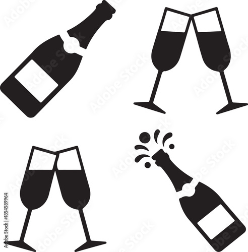 New year celebration icons and symbols silhouette collection