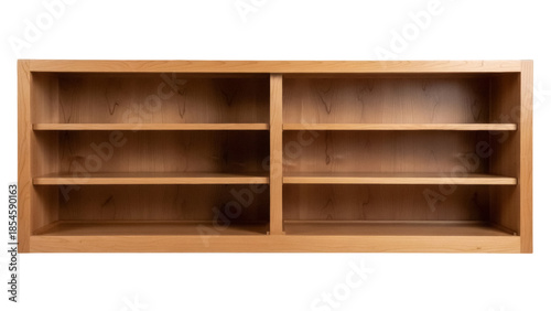 Tablou pe pânză Empty wooden bookcase isolated PNG, light brown shelving unit with three shelves