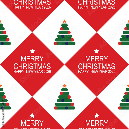 Christmas art features a simple seamless pattern with flat design elements on natal background.