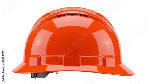 Orange construction hard hat isolated PNG, safety helmet for construction site and industrial work on transparent background