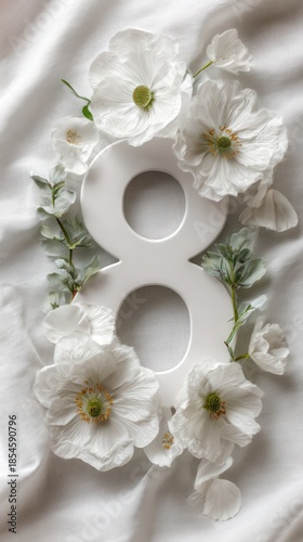 Elegant White Poppy Ring With Bright Eight Shape Surrounded By White Flowers For Celebration, Inspiration, And Floral Decor In Fresh, Minimal Stock Image
