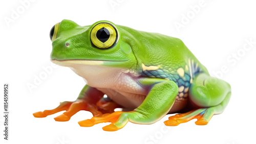 Tableau sur toile Green tree frog isolated PNG on transparent background, vibrant amphibian with o