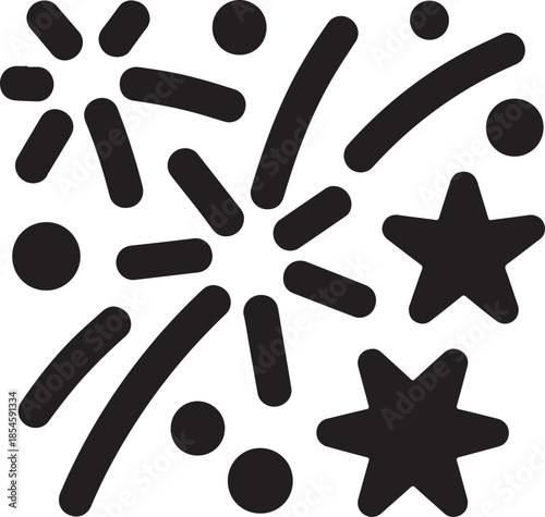 Collection of new year celebration icons in a graphic silhouette style