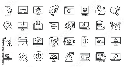IT support icon set. Editable line icons. Vector illustration.