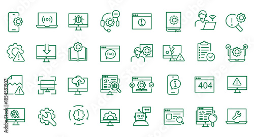 IT support icon set. Editable line icons. Vector illustration.