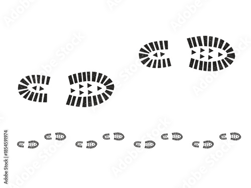 Shoe prints with ribbed soles. Hiking shoe prints. Vector illustration isolated on a white background