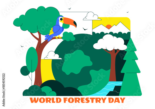 World Forestry Day Vector Illustration Featuring Global Forest Conservation, Sustainable Nature Protection, and Environmental Awareness Background