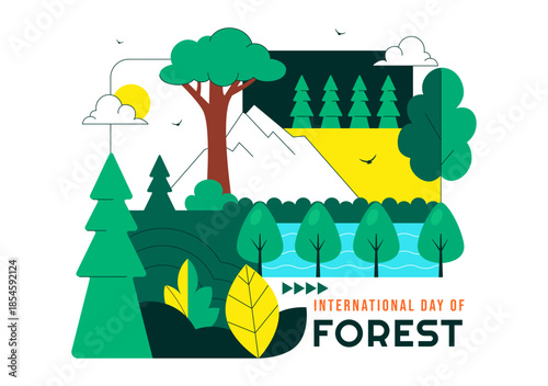World Forestry Day Vector Illustration Featuring Global Forest Conservation, Sustainable Nature Protection, and Environmental Awareness Background