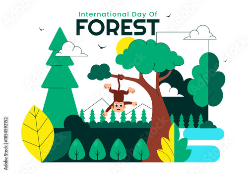 World Forestry Day Vector Illustration Featuring Global Forest Conservation, Sustainable Nature Protection, and Environmental Awareness Background
