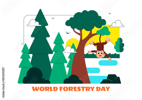 World Forestry Day Vector Illustration Featuring Global Forest Conservation, Sustainable Nature Protection, and Environmental Awareness Background