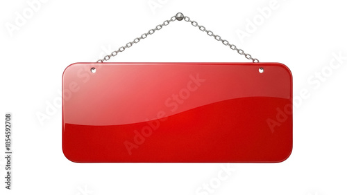 Tableau sur toile Red glossy sign board isolated PNG, hanging on silver chain for shop or restaura