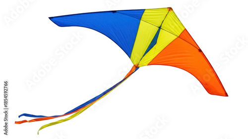 Colorful delta kite PNG isolated on transparent background, blue yellow and orange kite for summer fun and outdoor activities