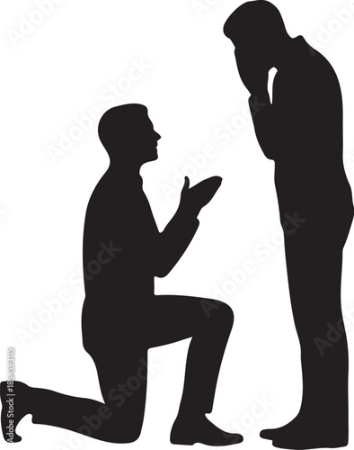 Man on one knee proposing to another man silhouette