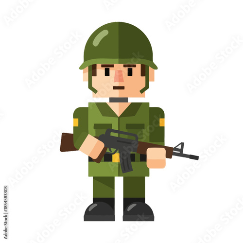 Pixel Art Soldier in Combat Uniform with Rifle Standing Confidently
