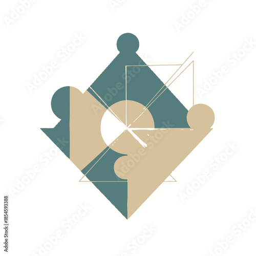 Abstract geometric composition featuring interconnected shapes and muted tones illustrating modern