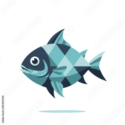 Stylized geometric illustration of a vibrant tropical fish with blue and teal hues suitable for