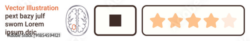 Performance measurement, user feedback, business reviews, quality assessment, rating system, evaluation metrics. A brain icon, a box and five stars. Performance measurement and user feedback