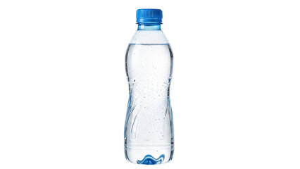Clear plastic water bottle isolated PNG, refreshing drink container with blue cap on transparent background, hydration and beverage