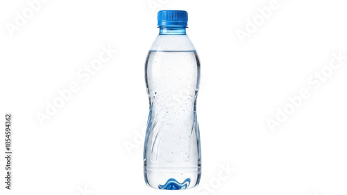 Billede på lærred Clear plastic water bottle isolated PNG, refreshing drink container with blue ca