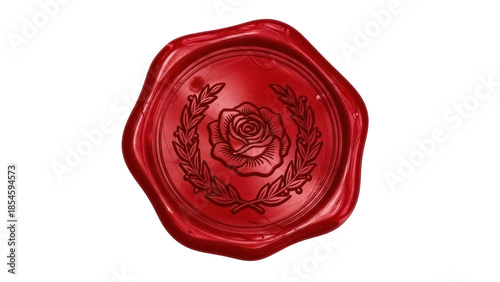 Red wax seal with rose isolated PNG, vintage stamp with floral design on transparent background for invitations and branding