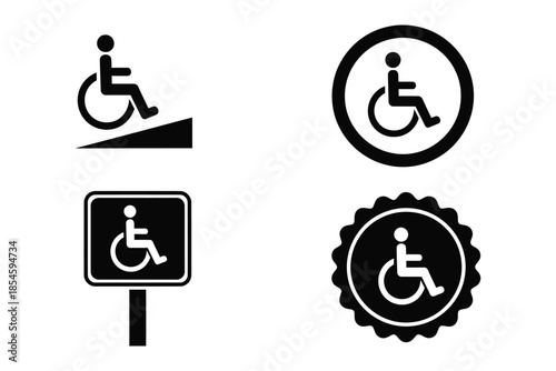 Collection of accessibility and disabled access icons featuring various graphic styles for universal design signage