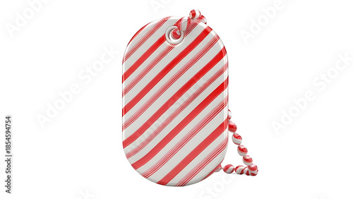 Festive 3D Candy Cane Striped Gift Tag Label for Christmas Sales and Marketing isolated PNG with Transparent Background