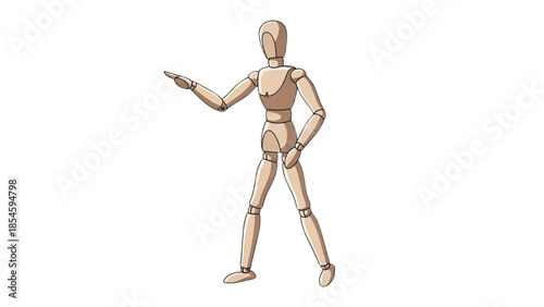 Illustration of a wooden mannequin pointing forward against a white background