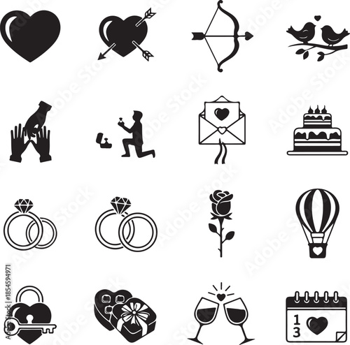 Valentine's day icons collection illustration
